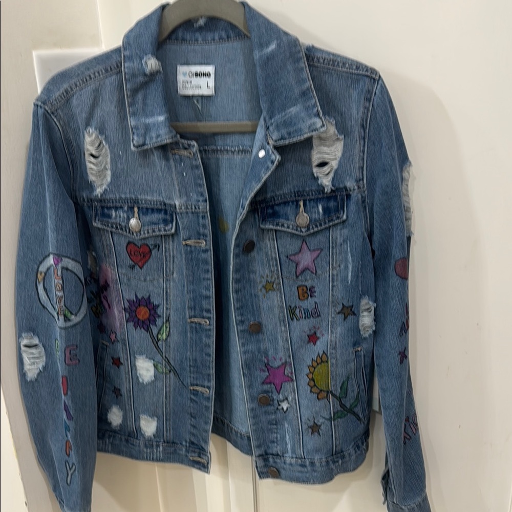 Ci Sono Blue Jean Jacket with Colorful Embroidery